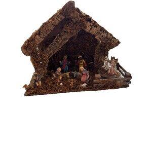 Vtg Nativity Scene 13 piece Set Italy Creche Christmas RARE Music Box Turnable
